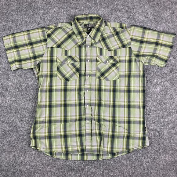 Canyon Guide Shirt Mens 2X Green Plaid Western Pearl Snap Short Sleeve Cowboy - Picture 2 of 8
